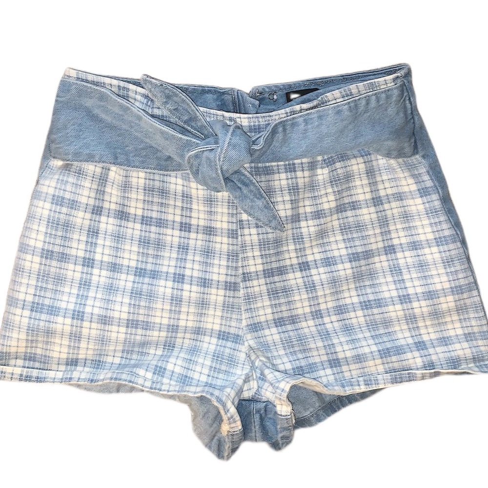 Urban Outfitters High Rise Plaid Tie Denim Shorts